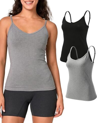 BAMBOO COOL Women's Camisole Tank Tops V-Neck Adjustable Spaghetti Strap Basic Undershirt Soft Layering Tops Pack of 2 in Kuwait