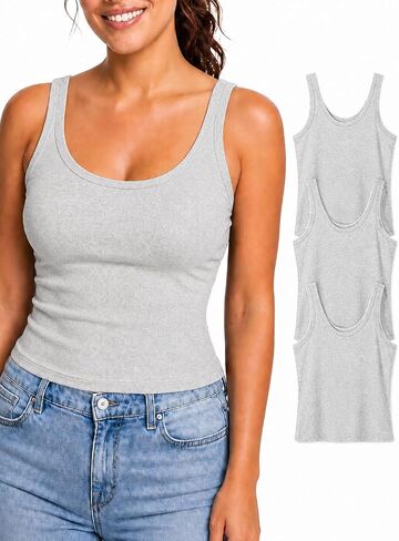DAVID ARCHY Women’s Ribbed Crop Tank Tops 3 Pack, Slim Fit No Shelf Bra Camisole Undershirts for Layering, Lounge Wear in Kuwait