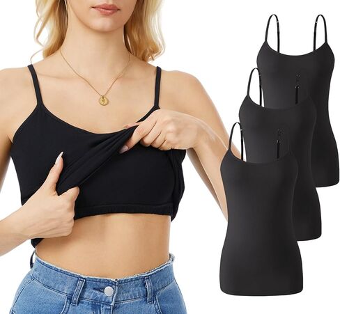 Rosyline 3 Piece Womens Cotton Camisole Built in Bra Tank Top Adjustable Spaghetti Strap Undershirt in Saudi Arabia