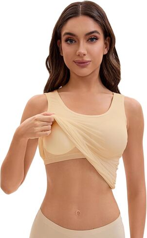 Women's Wide Strap Camisoles with Built-in Padded Bras Casual Tank Tops Small Beige in Kuwait