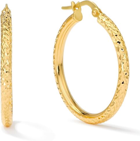 Real Gold Hoop Earrings for Women – Ultra-Sparkly Diamond-Cut Hoops in 14K Yellow Gold – Thin Hoop Earrings (2.5mm-5mm Widths) – Various Sizes in Saudi Arabia