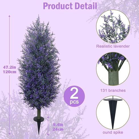 GTIDEA Artificial Purple Lavender Topiary Tree with Ground Spike, Artificial Outdoor Plants Fake Bushes UV Resistant Faux Shrubs Fade Proof for Outdoor Garden Front Decor, 2 Pack 4FT in Kuwait