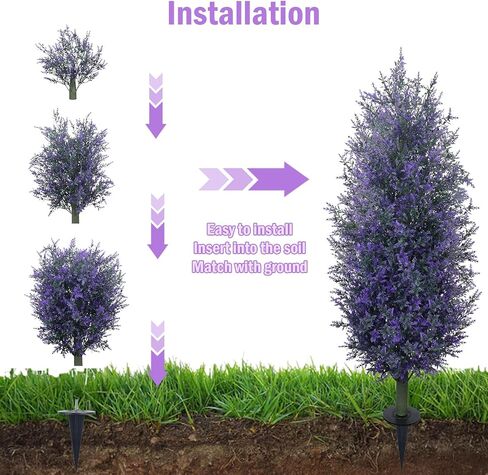 GTIDEA Artificial Purple Lavender Topiary Tree with Ground Spike, Artificial Outdoor Plants Fake Bushes UV Resistant Faux Shrubs Fade Proof for Outdoor Garden Front Decor, 2 Pack 4FT in Kuwait