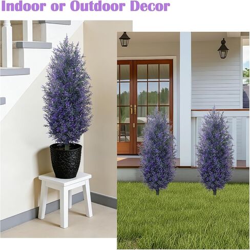 GTIDEA Artificial Purple Lavender Topiary Tree with Ground Spike, Artificial Outdoor Plants Fake Bushes UV Resistant Faux Shrubs Fade Proof for Outdoor Garden Front Decor, 2 Pack 4FT in Kuwait
