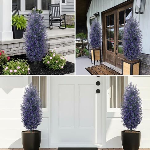 GTIDEA Artificial Purple Lavender Topiary Tree with Ground Spike, Artificial Outdoor Plants Fake Bushes UV Resistant Faux Shrubs Fade Proof for Outdoor Garden Front Decor, 2 Pack 4FT in Kuwait