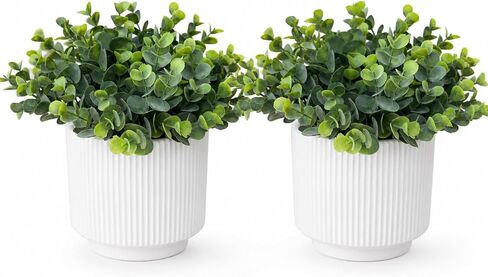 Set of 2 Small Artificial Eucalyptus Plants in Ceramic Pots - 9.5" Realistic Faux Greenery Potted Plants for Indoor Home Decor, Shelf, Office Desk, Bathroom & Table in Saudi Arabia