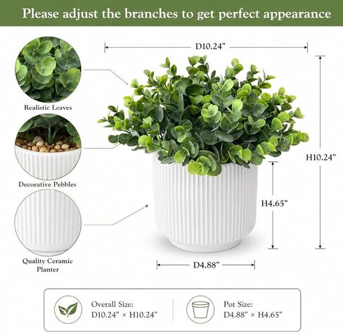 Set of 2 Small Artificial Eucalyptus Plants in Ceramic Pots - 9.5" Realistic Faux Greenery Potted Plants for Indoor Home Decor, Shelf, Office Desk, Bathroom & Table in Saudi Arabia