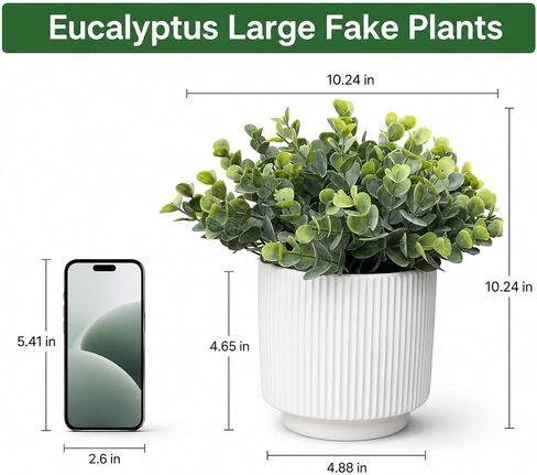 Set of 2 Small Artificial Eucalyptus Plants in Ceramic Pots - 9.5" Realistic Faux Greenery Potted Plants for Indoor Home Decor, Shelf, Office Desk, Bathroom & Table in Saudi Arabia