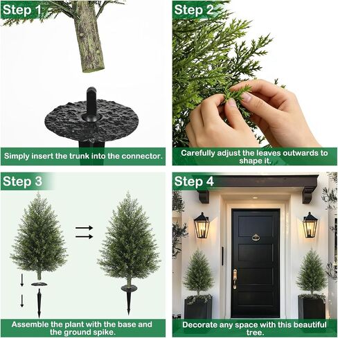 Hollyone Artificial Cedar Topiary Trees with Ground Spike, 2 Pack 32" Fake Pine Shrubs Bushes Trees Faux Cypress Plants for Indoor Outdoor Planters Front Porch Garden Decor UV Resistant in Kuwait