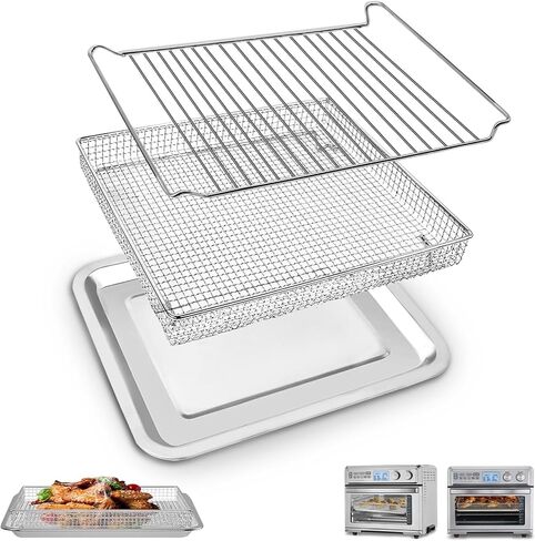 استبدال صينية مقلاة الهواء لفرن محمصة الهواء Cuisinart TOA-95، مقلاة هوائية شبكية غير لاصقة مقاس 13.5 * 10.5 بوصة، سلة من الفولاذ المقاوم للصدأ، أجزاء ملحقات رف الأسلاك، آمنة للاستخدام في غسالة الأطباق in Kuwait