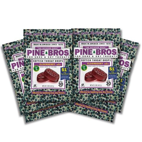 Pine Bros. Gummy Sore Throat Softish Drops 30 Count (approx) (6 Bags, Elderberry) in Saudi Arabia
