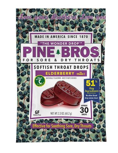 Pine Bros. Gummy Sore Throat Softish Drops 30 Count (approx) (6 Bags, Elderberry) in Saudi Arabia