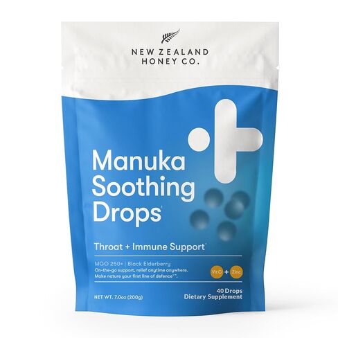 New Zealand Honey Co. Manuka Honey Cough Drops with Elderberry, Vitamin C & Zinc - Sore Throat & Dry Mouth Lozenges MGO 250+ - 40 Individually Wrapped Family Value Pack in Kuwait