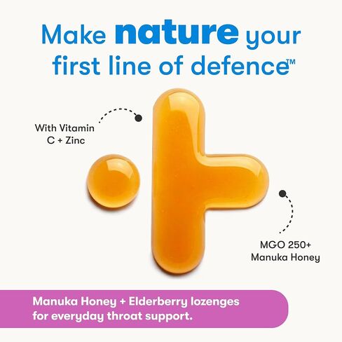New Zealand Honey Co. Manuka Honey Cough Drops with Elderberry, Vitamin C & Zinc - Sore Throat & Dry Mouth Lozenges MGO 250+ - 40 Individually Wrapped Family Value Pack in Kuwait
