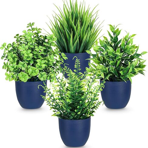Der Rose 4 Pack Fake Plants Small Artificial Plants in Blue Pots Faux Plants Indoor for Home Kitchen Table Blue Bathroom Decor Accessories in Kuwait