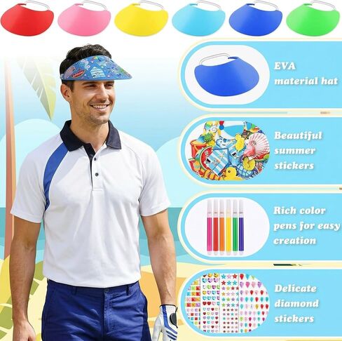 Maiteenly 36 Sets Foam Visor for Kids Summer Crafts Sun Hat Crafts Kits Include Assorted Color Foam Visor Hats Rhinestone Felt Stickers and Markers for Boys Girls Outdoor Sea Party Activities Supplies in Saudi Arabia