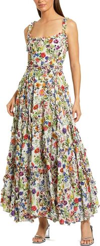 Floral Cotton Ruffle Square Neck Ankle Dress in Saudi Arabia