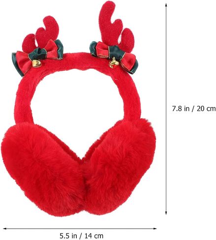 Housoutil Christmas Reindeer Antler Earmuffs Red Plush Winter Ear Warmers for Boys, Windproof Ear Protectors, Diameter 13cm, Holiday Cold Weather Accessories in Kuwait