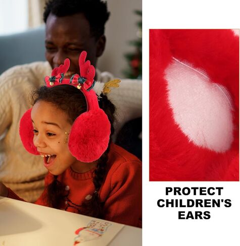 Housoutil Christmas Reindeer Antler Earmuffs Red Plush Winter Ear Warmers for Boys, Windproof Ear Protectors, Diameter 13cm, Holiday Cold Weather Accessories in Kuwait