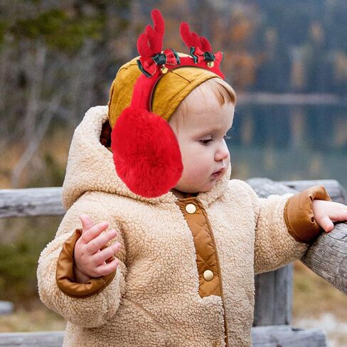 Housoutil Christmas Reindeer Antler Earmuffs Red Plush Winter Ear Warmers for Boys, Windproof Ear Protectors, Diameter 13cm, Holiday Cold Weather Accessories in Kuwait