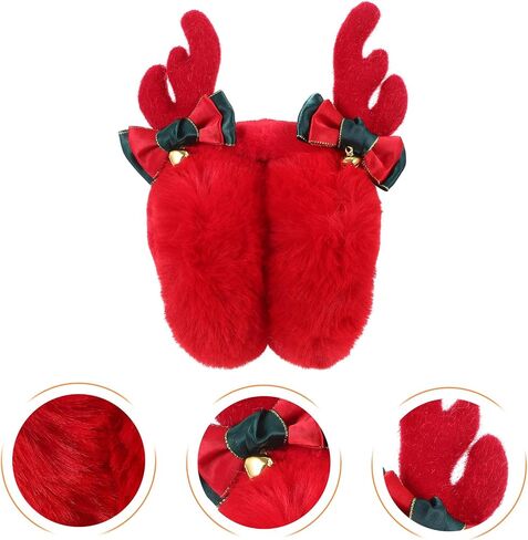 Housoutil Christmas Reindeer Antler Earmuffs Red Plush Winter Ear Warmers for Boys, Windproof Ear Protectors, Diameter 13cm, Holiday Cold Weather Accessories in Kuwait