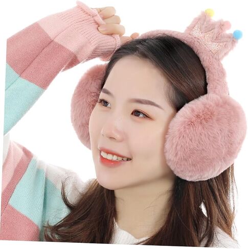 ibasenice ’s Crown Pattern Earmuffs, Thick Faux Rabbit Fur Ear Warmers, Portable Outdoor Winter Ear Cover for Boys, Pink with Random Pom-pom, Cold Weather Protection Random Color in Kuwait