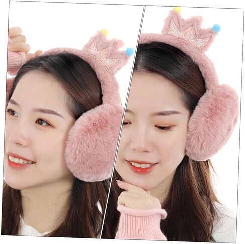 ibasenice ’s Crown Pattern Earmuffs, Thick Faux Rabbit Fur Ear Warmers, Portable Outdoor Winter Ear Cover for Boys, Pink with Random Pom-pom, Cold Weather Protection Random Color in Kuwait