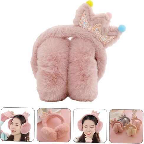 ibasenice ’s Crown Pattern Earmuffs, Thick Faux Rabbit Fur Ear Warmers, Portable Outdoor Winter Ear Cover for Boys, Pink with Random Pom-pom, Cold Weather Protection Random Color in Kuwait