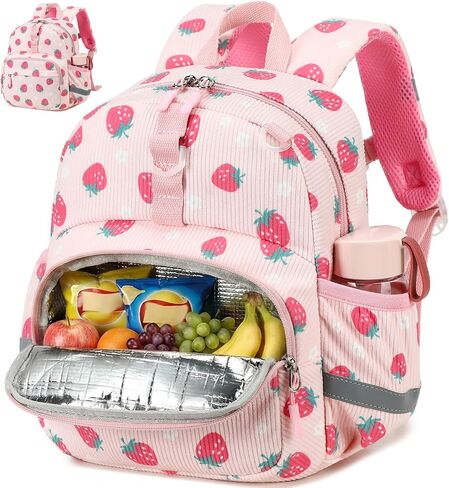 LOIDOU Toddler Backpack for Girls, Mini Preschool Backpack for Kids 2-4, kids travel backpack Small Diaper Daycare Bag (Pink- strawberry & flowers, 12"-not Fit A4 Folder) in Saudi Arabia
