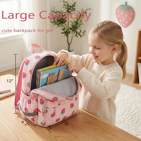 LOIDOU Toddler Backpack for Girls, Mini Preschool Backpack for Kids 2-4, kids travel backpack Small Diaper Daycare Bag (Pink- strawberry & flowers, 12"-not Fit A4 Folder) in Saudi Arabia
