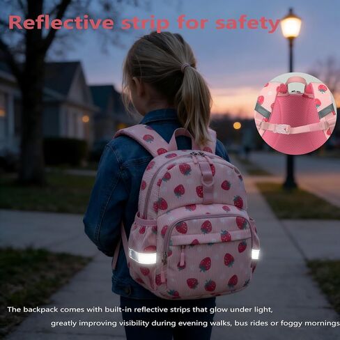 LOIDOU Toddler Backpack for Girls, Mini Preschool Backpack for Kids 2-4, kids travel backpack Small Diaper Daycare Bag (Pink- strawberry & flowers, 12"-not Fit A4 Folder) in Saudi Arabia