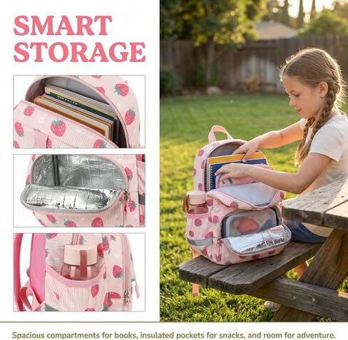 LOIDOU Toddler Backpack for Girls, Mini Preschool Backpack for Kids 2-4, kids travel backpack Small Diaper Daycare Bag (Pink- strawberry & flowers, 12"-not Fit A4 Folder) in Saudi Arabia