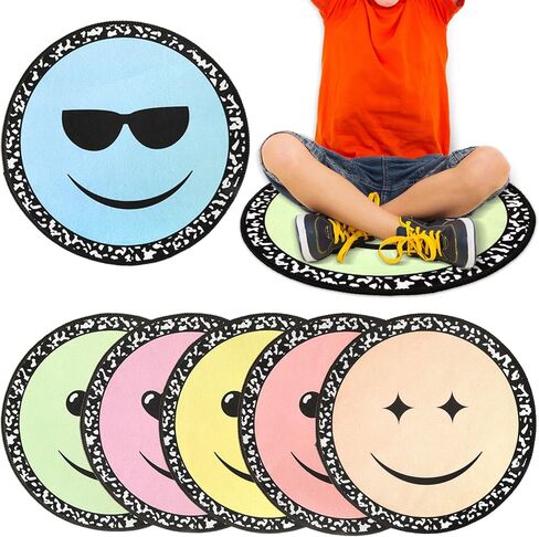 6Pcs Smile Face Carpet Circle Seats for Classroom 16 Inch Composition Notebook Classroom Rug Pastel Round Floor Mat Educational Non Slip Cushion Decor for Preschool Kindergarten Learning Playing Areas in Kuwait