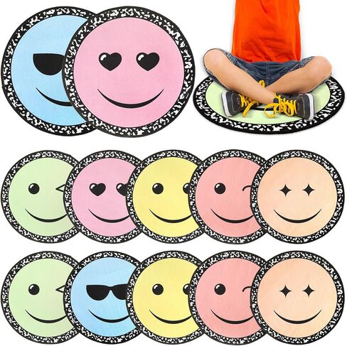 6Pcs Smile Face Carpet Circle Seats for Classroom 16 Inch Composition Notebook Classroom Rug Pastel Round Floor Mat Educational Non Slip Cushion Decor for Preschool Kindergarten Learning Playing Areas in Kuwait