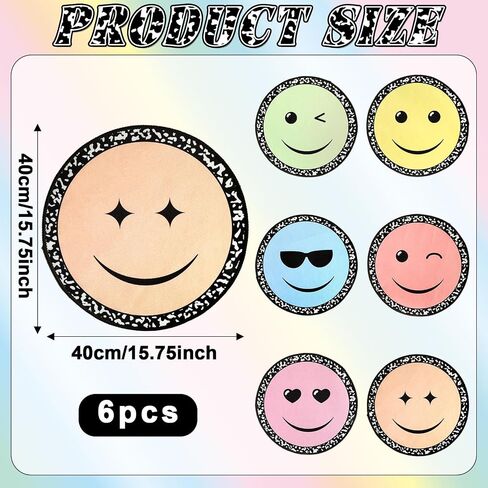 6Pcs Smile Face Carpet Circle Seats for Classroom 16 Inch Composition Notebook Classroom Rug Pastel Round Floor Mat Educational Non Slip Cushion Decor for Preschool Kindergarten Learning Playing Areas in Kuwait