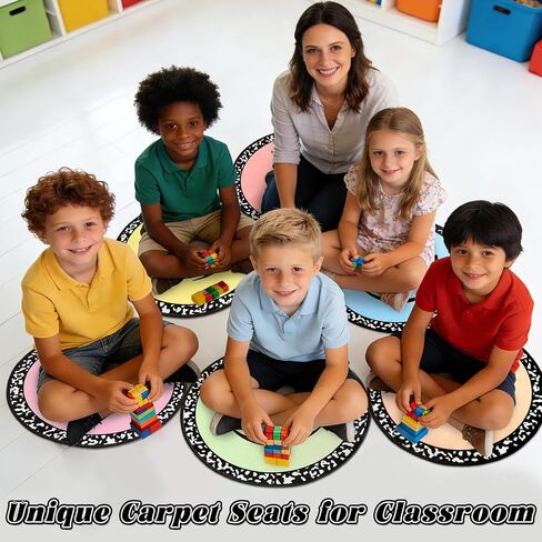 6Pcs Smile Face Carpet Circle Seats for Classroom 16 Inch Composition Notebook Classroom Rug Pastel Round Floor Mat Educational Non Slip Cushion Decor for Preschool Kindergarten Learning Playing Areas in Kuwait
