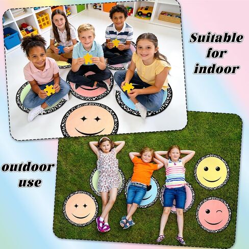 6Pcs Smile Face Carpet Circle Seats for Classroom 16 Inch Composition Notebook Classroom Rug Pastel Round Floor Mat Educational Non Slip Cushion Decor for Preschool Kindergarten Learning Playing Areas in Kuwait