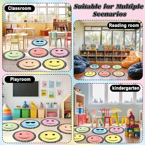 6Pcs Smile Face Carpet Circle Seats for Classroom 16 Inch Composition Notebook Classroom Rug Pastel Round Floor Mat Educational Non Slip Cushion Decor for Preschool Kindergarten Learning Playing Areas in Kuwait
