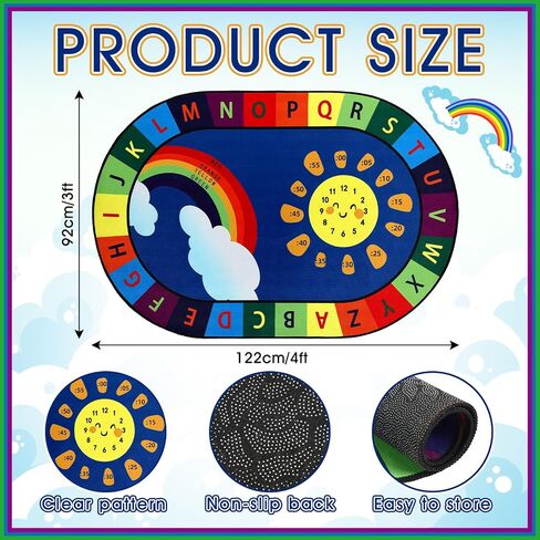 Dunzy 3 x 4ft ABC Alphabet Rug for Playroom Corner Library Educational and Fun Play Mat with ABC Alphabet, Numbers, Colors and Clocks Reading Corner Play Mat for Classroom Game Activity in Kuwait