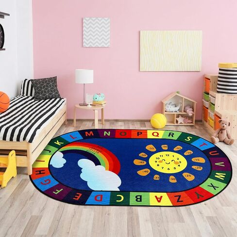 Dunzy 3 x 4ft ABC Alphabet Rug for Playroom Corner Library Educational and Fun Play Mat with ABC Alphabet, Numbers, Colors and Clocks Reading Corner Play Mat for Classroom Game Activity in Kuwait