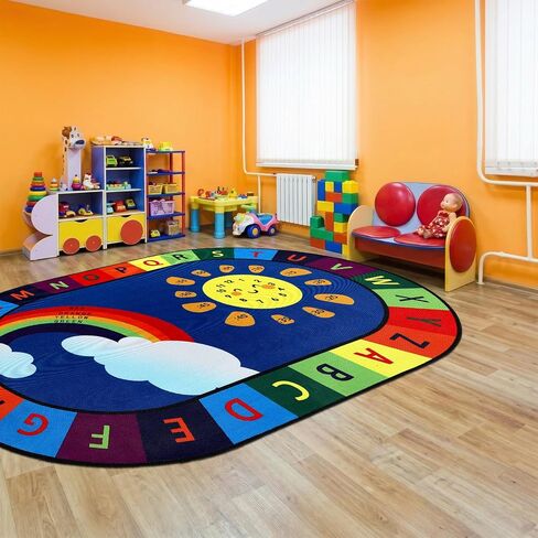 Dunzy 3 x 4ft ABC Alphabet Rug for Playroom Corner Library Educational and Fun Play Mat with ABC Alphabet, Numbers, Colors and Clocks Reading Corner Play Mat for Classroom Game Activity in Kuwait