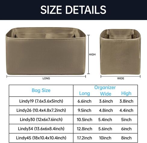 Organizer Insert for Lindy 19/26/30/34/45, Satin Inner Bag Organiser(Size: LD26, Color: Etoupe Grey) in Saudi Arabia