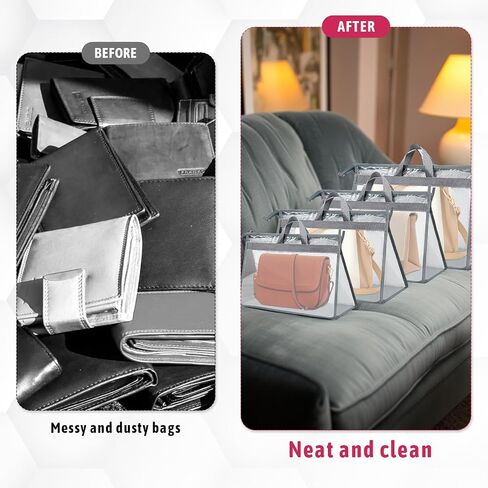 12 Pack Clear Handbag Storage Organizer, Dust Bags for Handbags, 4Sizes Clear Purse Storage Organizer with Zipper and Handles, Handbag Dust Covers for Closet and Dorm Wardrobe-3S+3M+3L+3XL in Kuwait