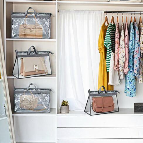 12 Pack Clear Handbag Storage Organizer, Dust Bags for Handbags, 4Sizes Clear Purse Storage Organizer with Zipper and Handles, Handbag Dust Covers for Closet and Dorm Wardrobe-3S+3M+3L+3XL in Kuwait