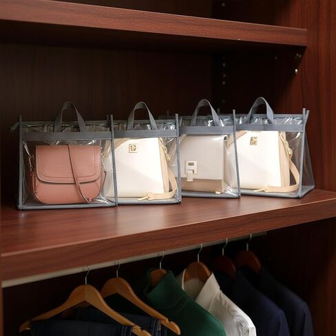 12 Pack Clear Handbag Storage Organizer, Dust Bags for Handbags, 4Sizes Clear Purse Storage Organizer with Zipper and Handles, Handbag Dust Covers for Closet and Dorm Wardrobe-3S+3M+3L+3XL in Kuwait