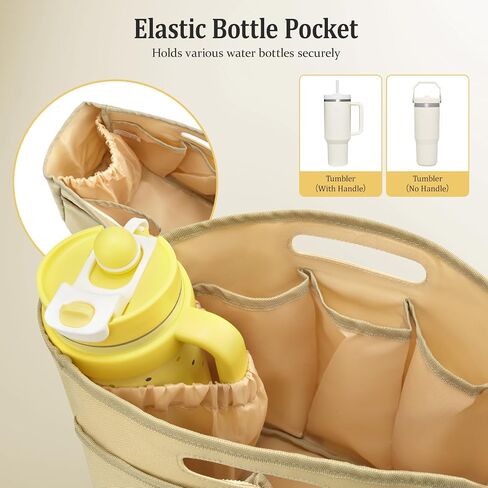 Dadanism Purse Organizer Insert for Longchamp Le Pliage, Handbag Tote Organizer Insert with Multi-pocket, Zipper Pocket, Handle, Tote Shaper with Cup Holder & Keychain, Beige in Saudi Arabia