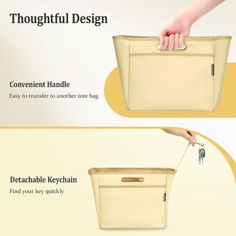 Dadanism Purse Organizer Insert for Longchamp Le Pliage, Handbag Tote Organizer Insert with Multi-pocket, Zipper Pocket, Handle, Tote Shaper with Cup Holder & Keychain, Beige in Saudi Arabia