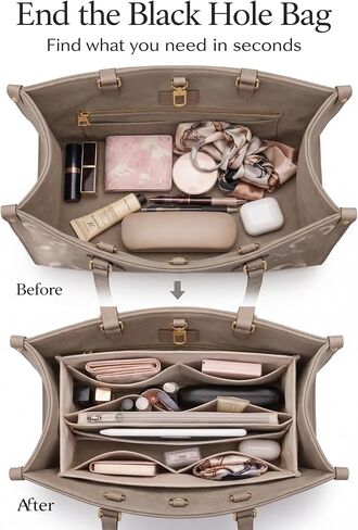 Fancy Forest Purse Organizer Insert for Tote Bags, Lightweight Handbag Organizer Insert with Easy-Clean Paper-Like Fabric, Zipper Divide, Tote Bag Organizer for Work, Travel & Designer Tote (white,XL) in Saudi Arabia