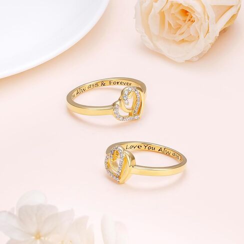 18K Gold Rings for Women Non Tarnish Gold Ring 925 Sterling Silver Love Heart Promise Ring for Women Ladies Anniversary Jewelry Gifts for Her in Saudi Arabia