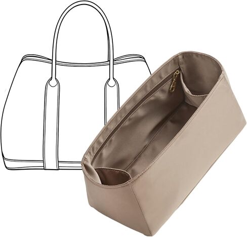 Doxo Garden Party 30 Bag Organizer Premium Satin Lightweight Insert with Key Chain, Handbag Tote Liner Shaper Storage Accessories (GP30,Etoupe Grey) in Saudi Arabia